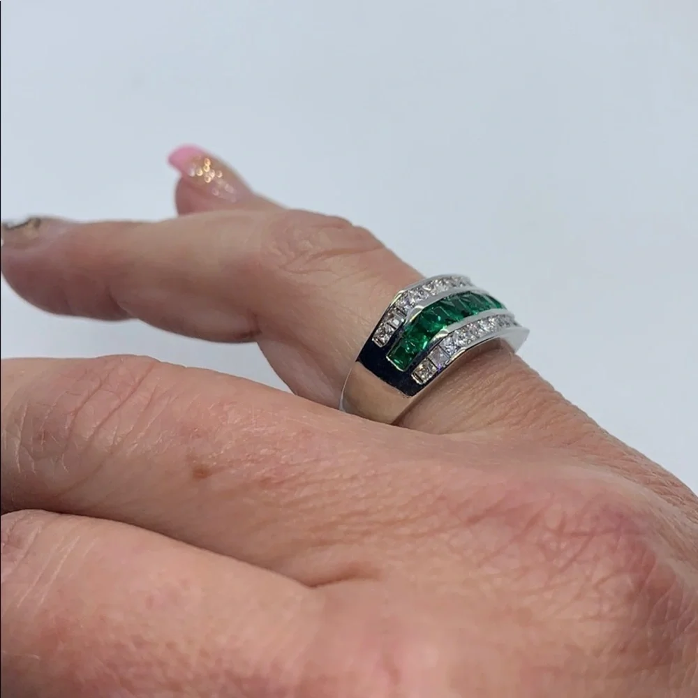 Simulated Green and White Diamond Ring